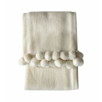 Stitched Pom Pom Throw Cream