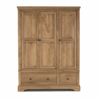 Traditional Solid Oak Natural Coloured 3 Door 2 Drawer Gents Wardrobe 192cm Tall x144.7cm Wide