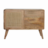 Nordic Style Mango Wood And Brass 3 Drawer Woven Sideboard With Storage Cabinet 62 x 85cm
