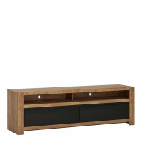 Industrial Trendy Oak Matt Black 2 Drawer TV Unit With Recessed Handles 52.5x168.1cm
