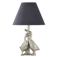 Silver Pair Of Ducks Table Lamps With Velvet Shade