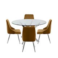 Nova 130cm Round Dining Table And 4 Mustard Tiffany Chairs