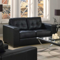 Gemona 2 Seater Sofa Black Bonded Leather Upholstery Dark Wood Base 150cm Wide