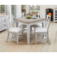 Grey Painted 95cm Square Extending Kitchen Dining Table Limed Wood Top