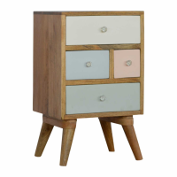 Modern Pink and Blue Hand Painted Multi Drawer Bedside Table Nightstand on Nordic Legs