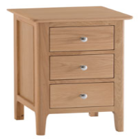 Large Oak Wood Natural Finish Bedroom Bedside Cabinet With 3 Large Drawers 65x45cm