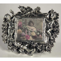 Silver Gilt Leaf Landscape Photo Frame With Cherubs