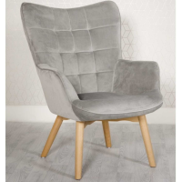 Dean Retro Iconic Grey Velvet Fabric Wing High Back Chair Padded Seat and Oak Legs