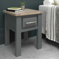 Oakham Modern Style Dark Grey Painted And Scandi Oak Wood Living Room Lamp Table With Drawer 63 x 53cm