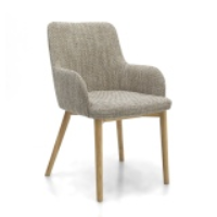 Oatmeal Beige Fabric Carver Dining Chair with Arm Rests Light Wood Legs