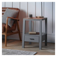 Modern Smoked Grey 1 Drawer Side Lamp End Table with Shelf Oak Top H60 x W40cm