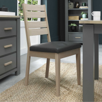 Pair of Modern Scandi Oak Kitchen Dining Chairs Dark Grey Leather Seat Cushion