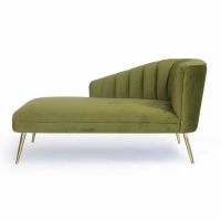 Velvet Fabric Vintage Green Chaise with Gold Plated Legs Art Deco Curved Back