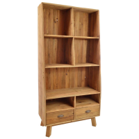 Reclaimed Pine Tall Cube Display Bookcase 2 Drawers 7 Open Shelf Section
