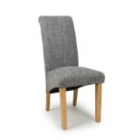 Scroll Back Grey Tweed Fabric Upholstered Kitchen Dining Room Chair On Rubberwood Legs