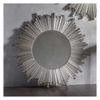 Modern Antique Silver Metal Finish Round Sunburst Wall Mirror 100cm Diameter