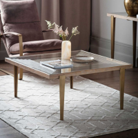 Modern Wood And Brass Rectangular Living Room Coffee Centre Table 45 x 96cm