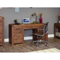 Large Walnut Twin Pedestal Home Office Study Computer Desk Dark Wood