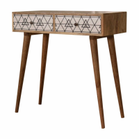 Modern Solid Mango Wood 2 Drawer Console Table with Screen Printed Front 78x80cm