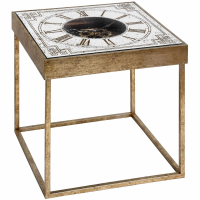 Rustic Gold Mirrored Square Framed Clock Top Side Lamp Table with Moving Mechanism