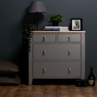 Grey Painted Medium 2 Over 2 Chest of Drawers Natural Solid Oak Top 83x71x50cm