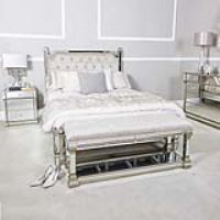 Edwardian Style Gold Mirror Glass Panelled Crushed Velvet Fabric Upholstered Bed End Bench 52.5 x 132cm