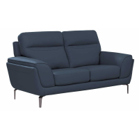 Vitalia Indigo Fixed 2 Seater Leather Sofa on Grey Metal Legs Padded Armrest 170cm