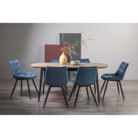 Vintage Weathered Oak 6 to 8 Seater Extending Dining Set 6 Seurat Blue Velvet Fabric Chairs