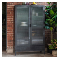 Rye Wooden 2 Door 2 Drawer Frosted Glass Door Display Unit in Black 170x100x40cm