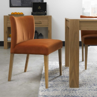 Turin Oak Wood Low Back Harvest Pumpkin Velvet Fabric Upholstered Kitchen Dining Chair