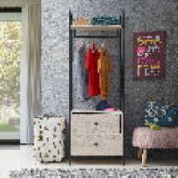 Modern Style Light Oak Wood 2 Drawer Open Wardrobe With Metal Frame 180 x 63.8cm