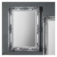 Traditional Antique Rectangular Silver Wooden Framed Bedroom Wall Mirror 114.5 x 83cm