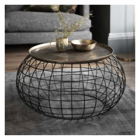 Industrial Metal Black Cage Designed Round Coffee Table With Antique Gold Tray Top 40x80cm