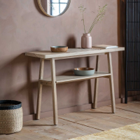 Modern Style Wooden Weathered Finish Slated Console Table With Shelf 80 x 125cm