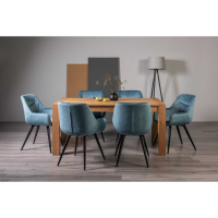 Turin Light Oak 165 to 225cm Extending Dining Set 6 Blue Velvet Fabric Chairs