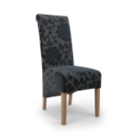 Modern Style Rubberwood And Charcoal Baroque Velvet Upholstered Kitchen Dining Room Chair 106 x 46cm