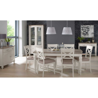 Washed Oak Wood Top Grey Painted 6 to 8 Seater Extending Dining Table