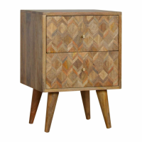 Nordic Style Mango Wood Assorted Oakish 2 Drawer Bedroom Bedside Cabinet 57x40cm