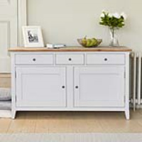 Modern Grey Painted Large 3 Drawer 2 Door Sideboard Dresser Oak Top 48x140cm