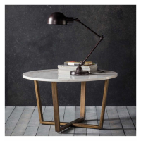 Modern White Marble Round Coffee Sofa Centre Table Brushed Bronze Metal Base 80cm Diameter