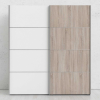 Tall Wide Sliding Wardrobe 180cm White Dark Oak Doors With 2 Shelves and Rail
