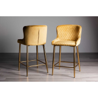 Modern Mustard Yellow Velvet Fabric Kitchen Bar Stool with Matt Gold Plated Legs 97x56cm
