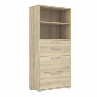 Prima Bookcase 4 Shelves With 2 Drawers + 2 File Drawers in Oak
