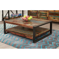 Open Rectangular Coffee Table Recycled Painted Boat Wood Black Metal Frame Urban Chic Industrial Style