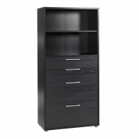 Prima Bookcase 4 Shelves With 2 Drawers + 2 File Drawers in Black woodgrain