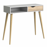 Modern Retro Style White and Oak 1 Drawer 1 Shelf Console Hall Table 89.8x103cm