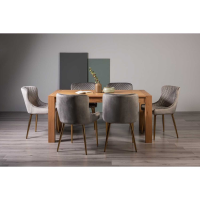Turin Light Oak Rect.165 to 225cm Extending Dining Set 6 Light Grey Velvet Fabric Chairs