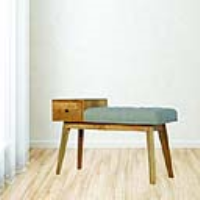 Traditional Multi Tweed Upholstered Mango Wood Telephone Bench With Drawer 62 x 102cm