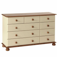 Modern Cream Pine 9 Drawer Bedroom Chest With Solid Pine Handles 73.9x120.9cm