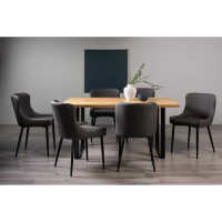 Rustic Oak Effect Melamine 6 Seater Dining Table Set Dark Grey Faux Leather Chairs